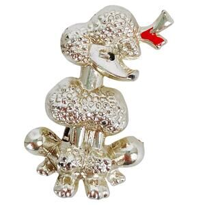 Vintage 1950s Poodle Novelty Brooch Silver Tone Enamel Mid Century Pin